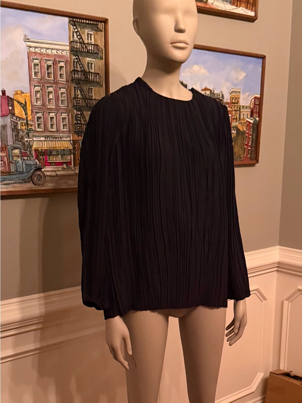 Zimmermann plisse Pleated Long-Sleeve Blouse zip sleeves- Black